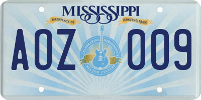 MS license plate AOZ009
