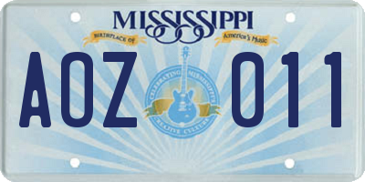 MS license plate AOZ011