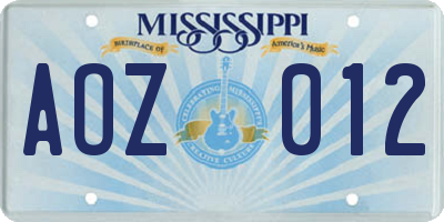 MS license plate AOZ012