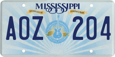 MS license plate AOZ204