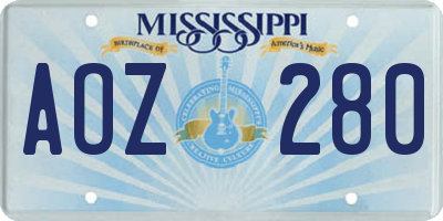 MS license plate AOZ280