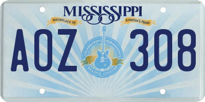 MS license plate AOZ308