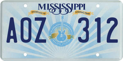 MS license plate AOZ312