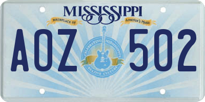 MS license plate AOZ502