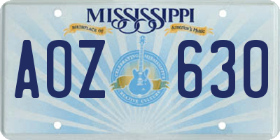 MS license plate AOZ630