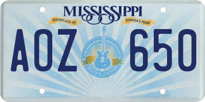MS license plate AOZ650