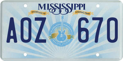MS license plate AOZ670