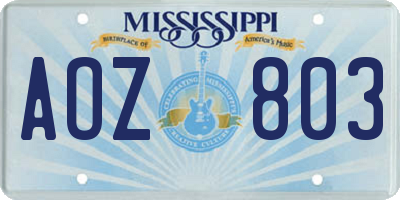 MS license plate AOZ803