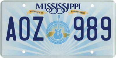 MS license plate AOZ989
