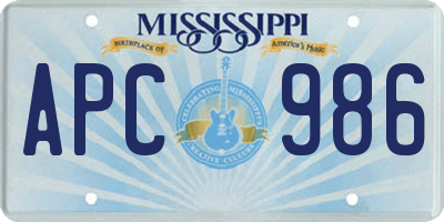 MS license plate APC986