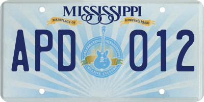 MS license plate APD012