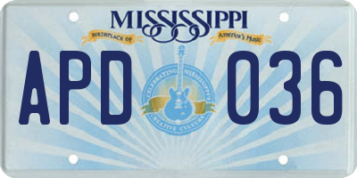 MS license plate APD036