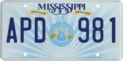 MS license plate APD981