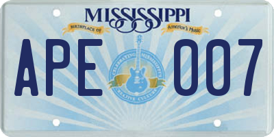 MS license plate APE007