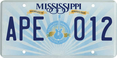 MS license plate APE012