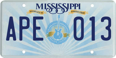 MS license plate APE013