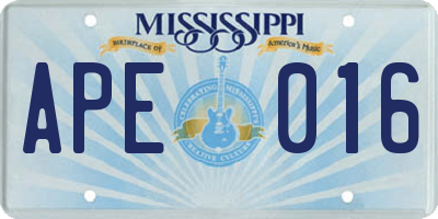 MS license plate APE016
