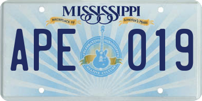 MS license plate APE019