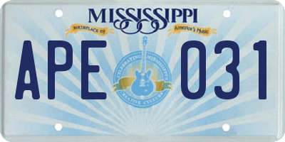 MS license plate APE031