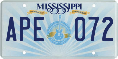 MS license plate APE072