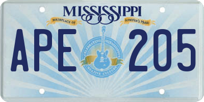 MS license plate APE205