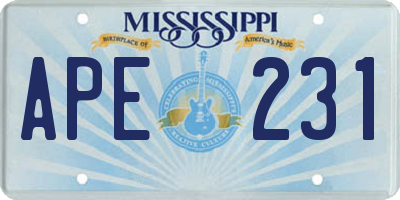 MS license plate APE231