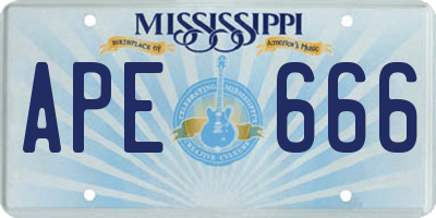 MS license plate APE666