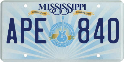 MS license plate APE840