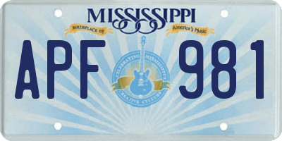 MS license plate APF981