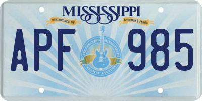 MS license plate APF985