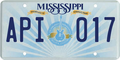 MS license plate API017