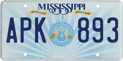 MS license plate APK893