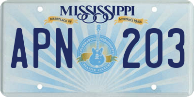 MS license plate APN203