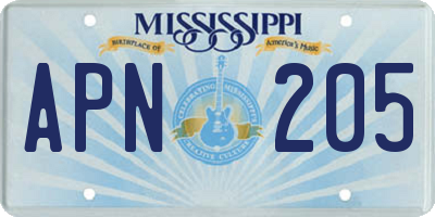 MS license plate APN205