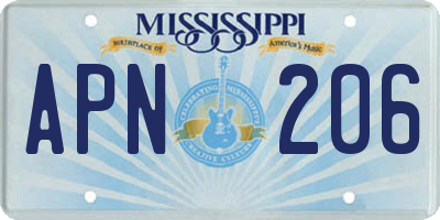 MS license plate APN206