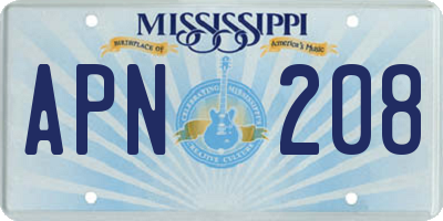 MS license plate APN208