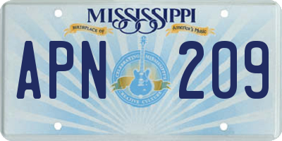 MS license plate APN209