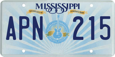MS license plate APN215