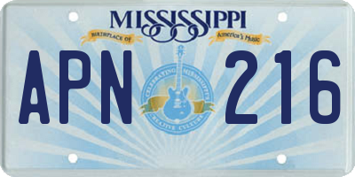 MS license plate APN216