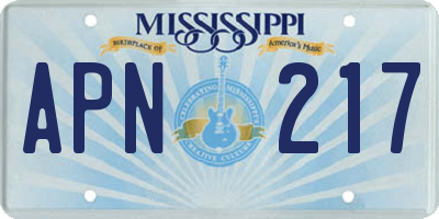 MS license plate APN217