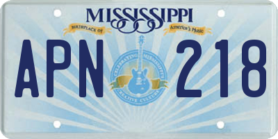 MS license plate APN218
