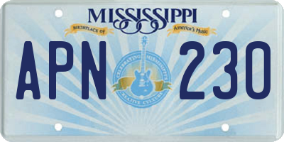 MS license plate APN230