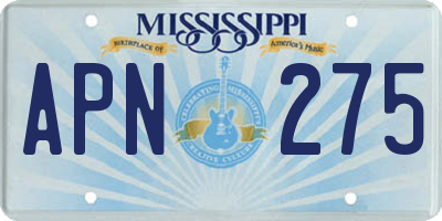 MS license plate APN275