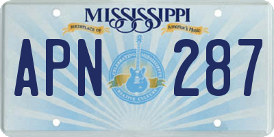 MS license plate APN287