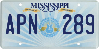 MS license plate APN289
