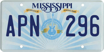 MS license plate APN296