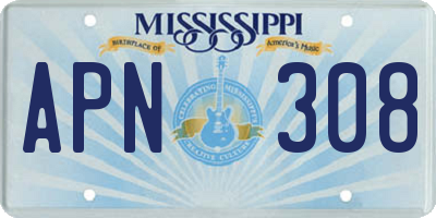 MS license plate APN308