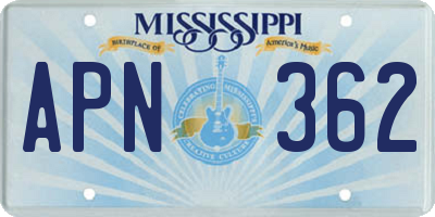 MS license plate APN362