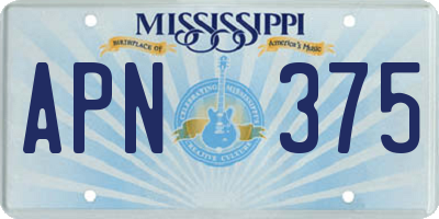 MS license plate APN375