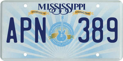 MS license plate APN389